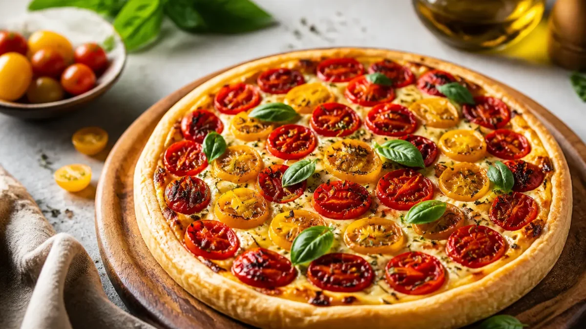 Torta salata fit con pomodorini ricotta e basilico
