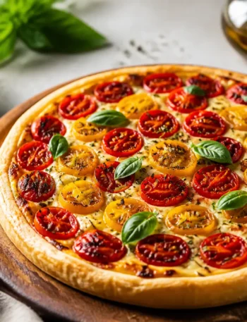 Torta salata fit con pomodorini ricotta e basilico