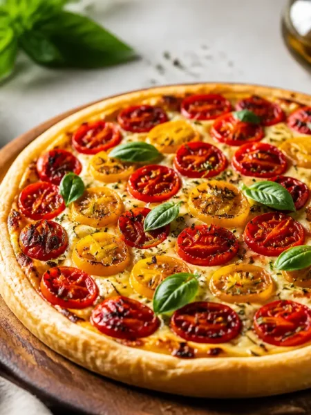 Torta salata fit con pomodorini ricotta e basilico