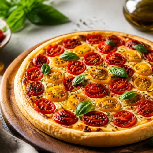 Torta salata fit con pomodorini, ricotta e basilico