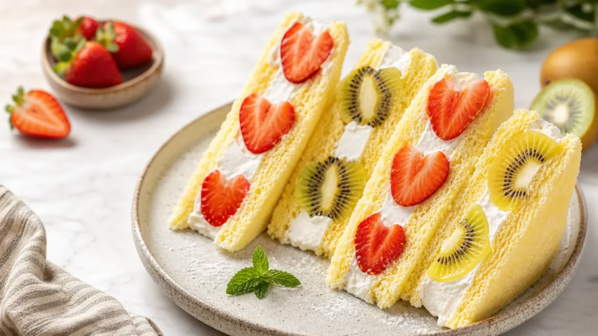 Tramezzini gelato fit alla frutta con fragole, kiwi e crema allo yogurt