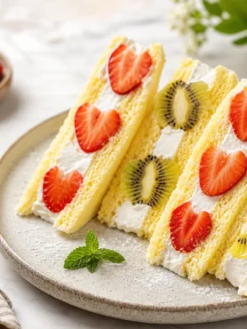 Tramezzini gelato fit alla frutta con fragole, kiwi e crema allo yogurt
