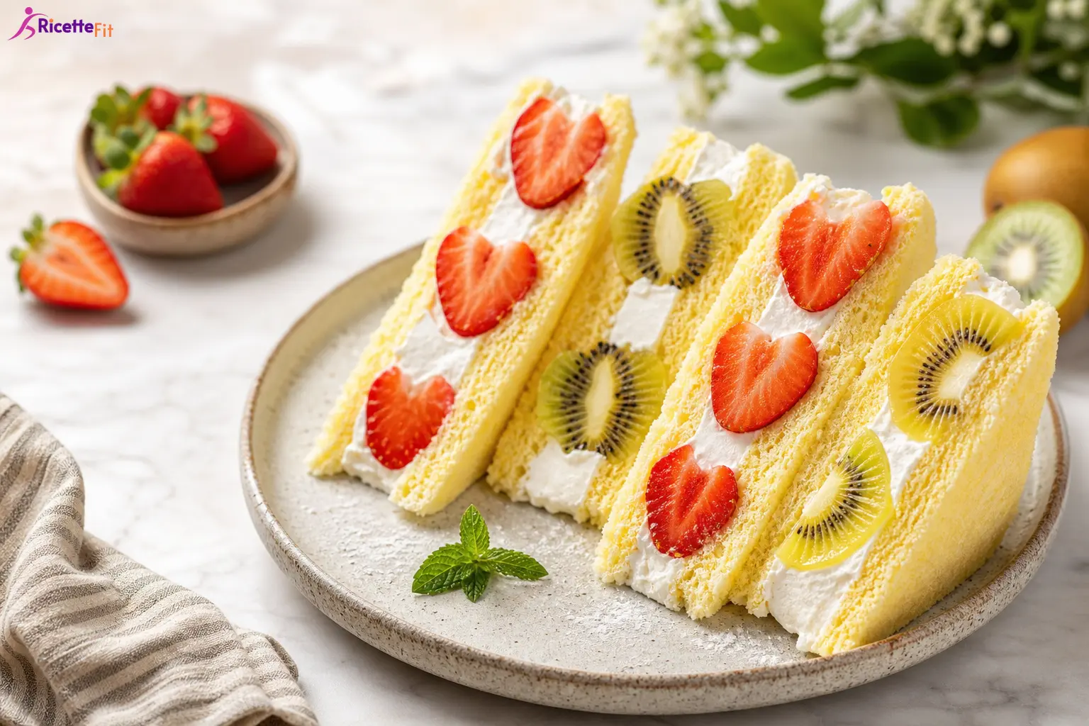 Tramezzini gelato fit alla frutta con fragole, kiwi e crema allo yogurt