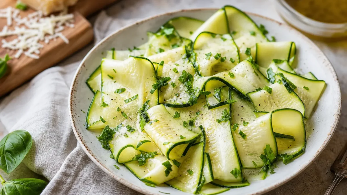 Zucchine alla menta e limone con nastri marinati ed erbe fresche