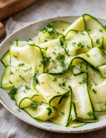 Zucchine alla menta e limone con nastri marinati ed erbe fresche