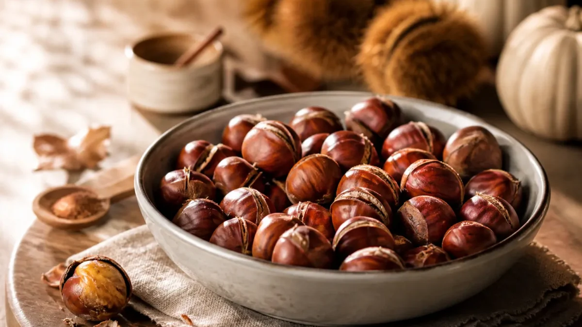 Castagne al forno morbide in ciotola, facili da sbucciare