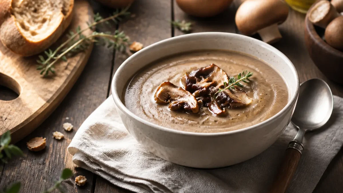 Crema di patate e porcini con timo e pane integrale tostato