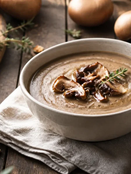 Crema di patate e porcini con timo e pane integrale tostato