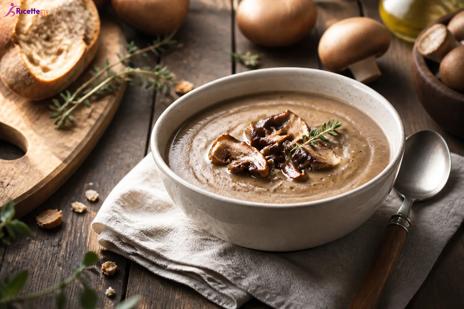 Crema di patate e porcini con timo e pane integrale tostato