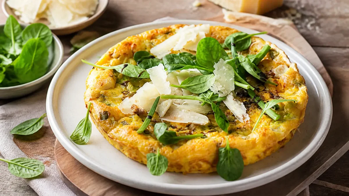 Frittata rognosa fit con spinacino e scaglie di Grana Padano