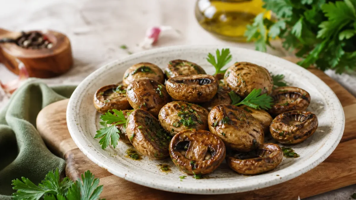 Funghi arrostiti e marinati con prezzemolo fresco
