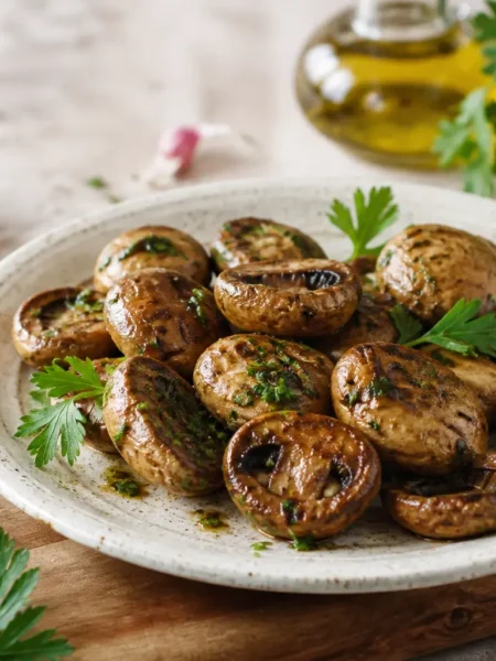 Funghi arrostiti e marinati con prezzemolo fresco