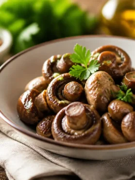 Funghi champignon al forno con prezzemolo in ciotola