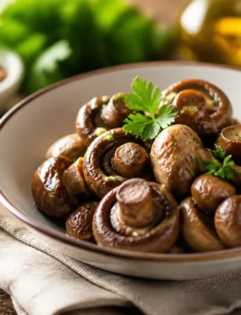 Funghi champignon al forno con prezzemolo in ciotola