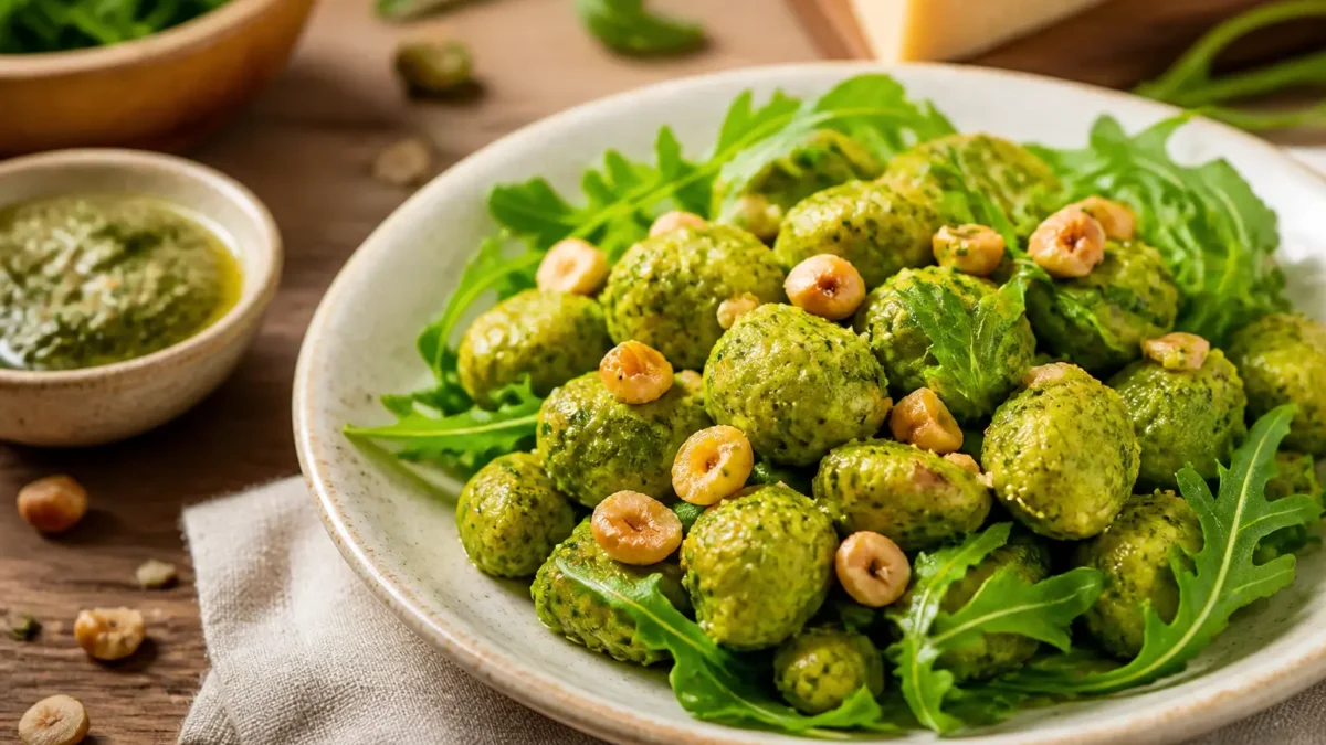 Gnocchi di miglio con pesto di rucola e nocciole