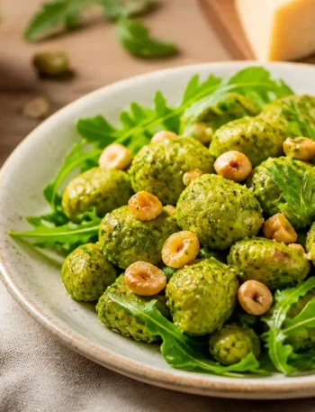 Gnocchi di miglio con pesto di rucola e nocciole