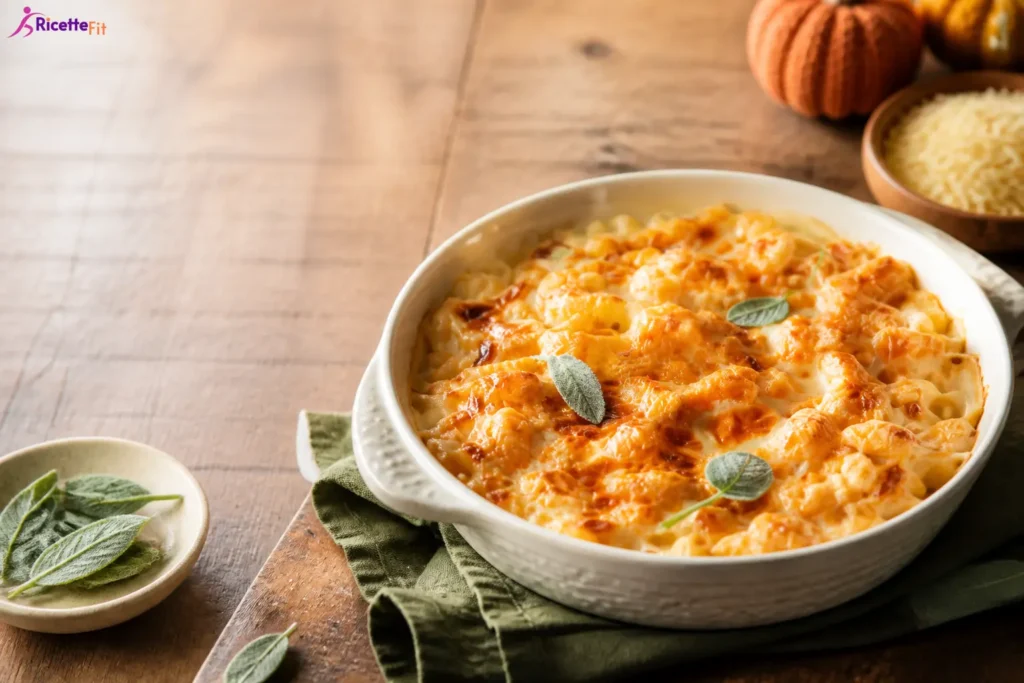 Gnocchi di zucca gratinati con gorgonzola e salvia in pirofila