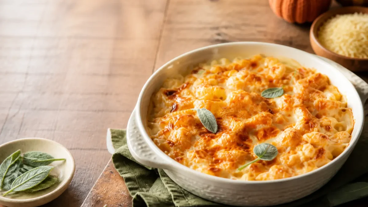 Gnocchi di zucca gratinati con gorgonzola e salvia in pirofila