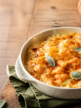 Gnocchi di zucca gratinati con gorgonzola e salvia in pirofila