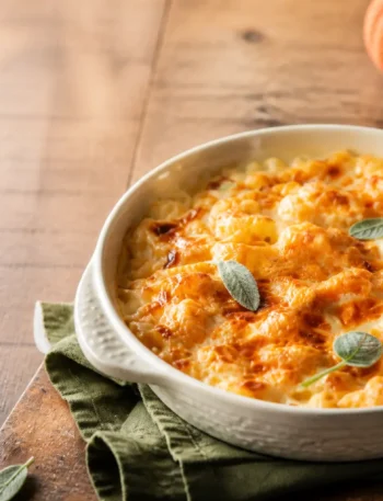 Gnocchi di zucca gratinati con gorgonzola e salvia in pirofila