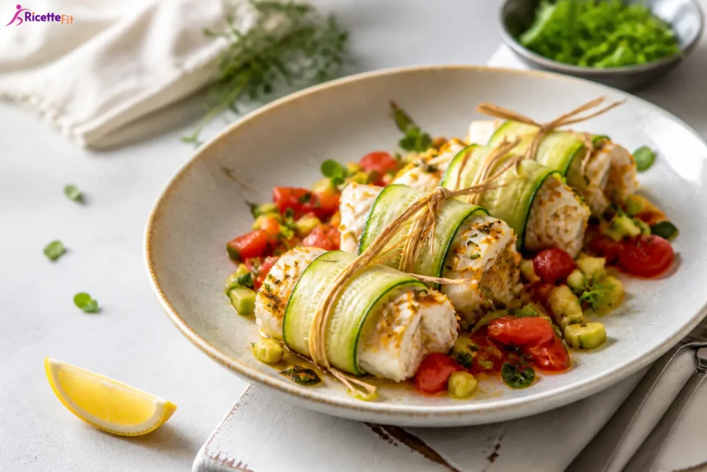 Involtini di orata e zucchine con pomodorini e limone