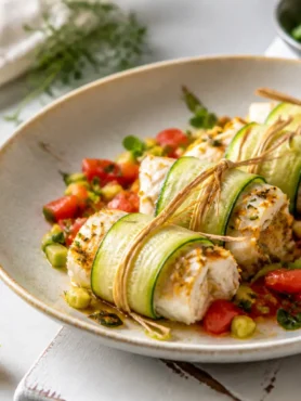 Involtini di orata e zucchine con pomodorini e limone