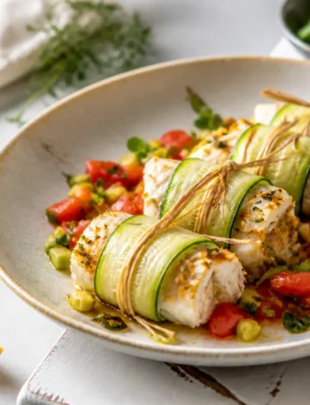 Involtini di orata e zucchine con pomodorini e limone