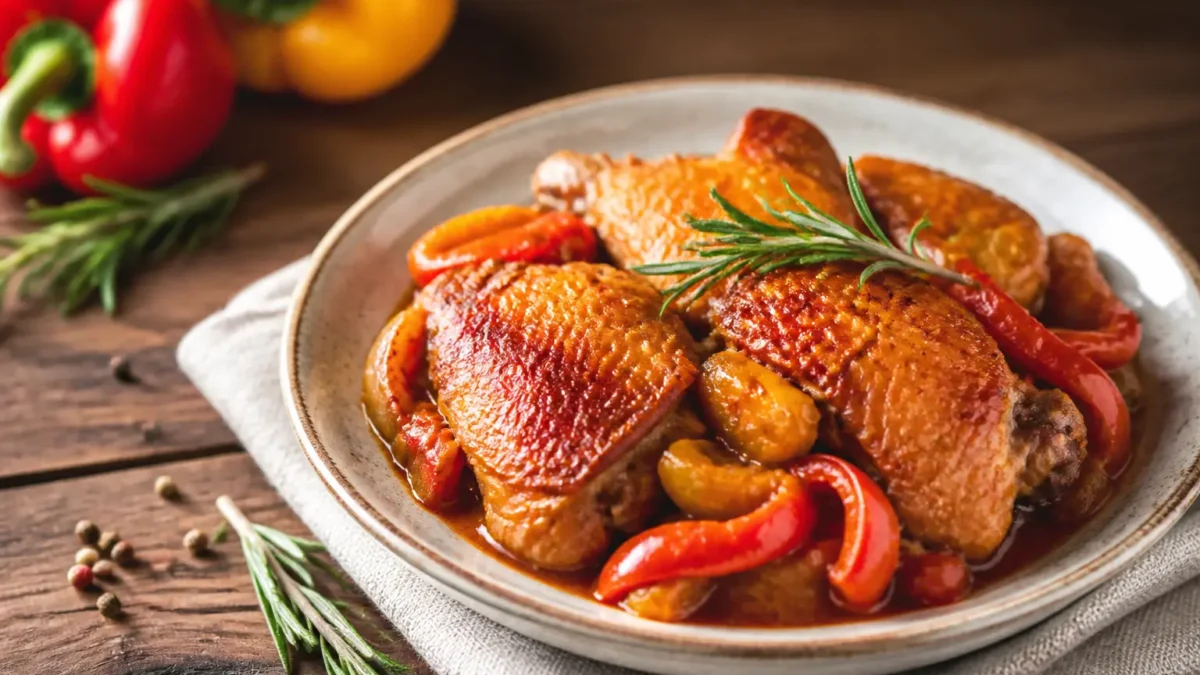 Pollo ai peperoni fit con sugo di pomodoro e rosmarino