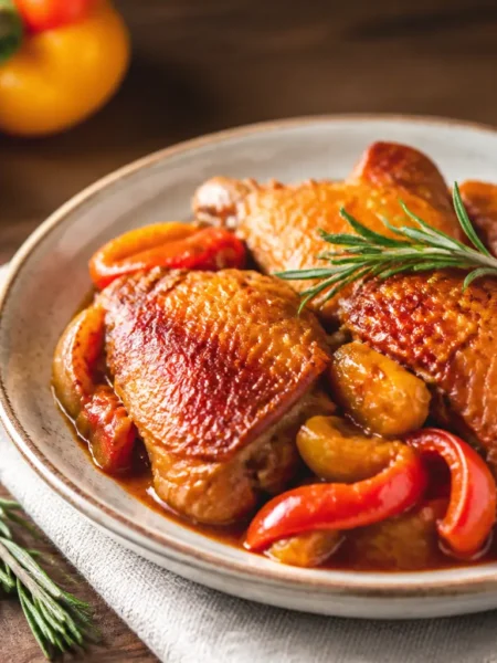Pollo ai peperoni fit con sugo di pomodoro e rosmarino