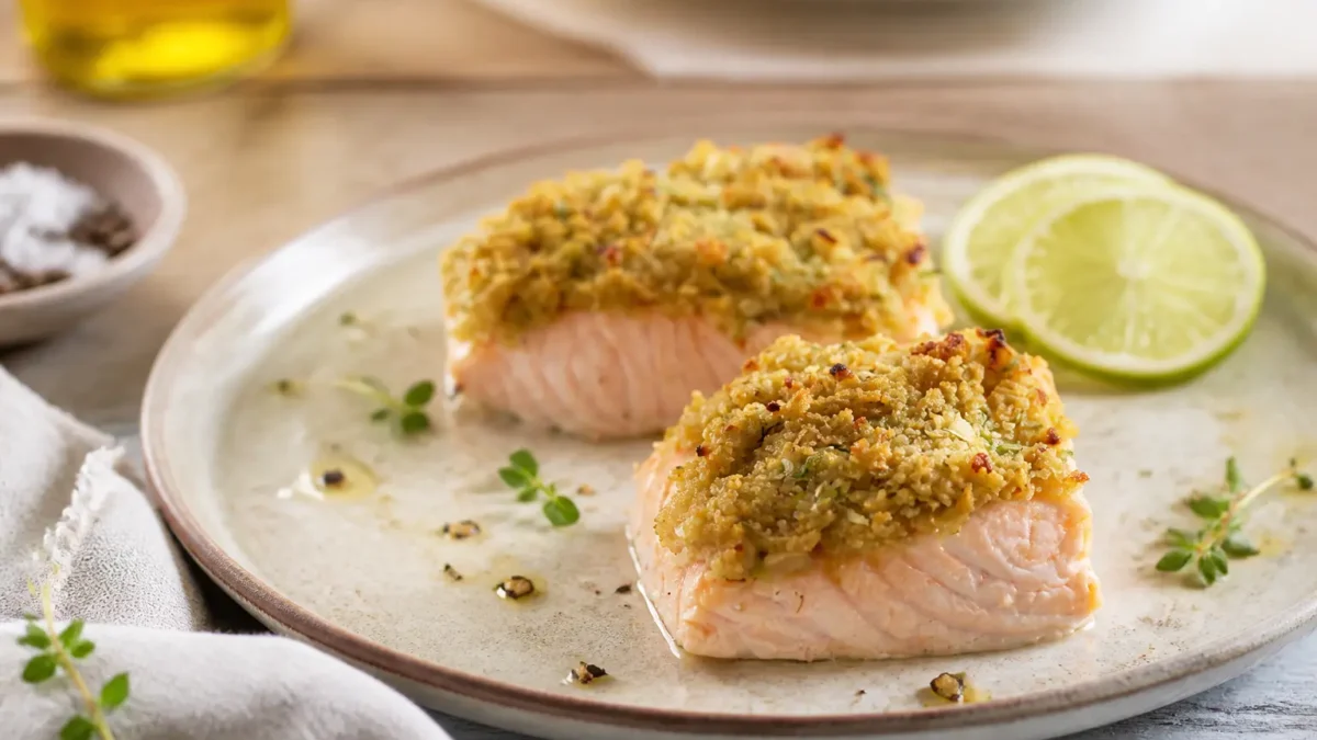 Salmone gratinato allo zenzero con lime e timo