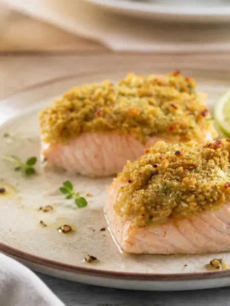 Salmone gratinato allo zenzero con lime e timo
