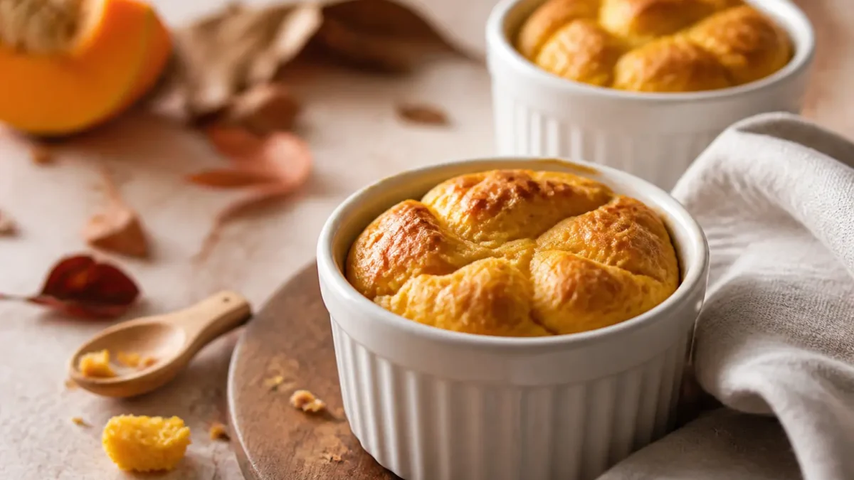 Soufflè di zucca e gorgonzola in ramekin dorati al forno