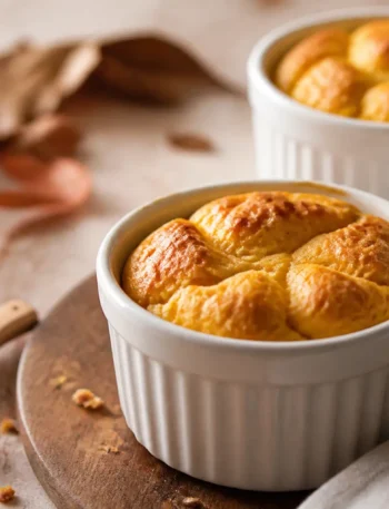 Soufflè di zucca e gorgonzola in ramekin dorati al forno