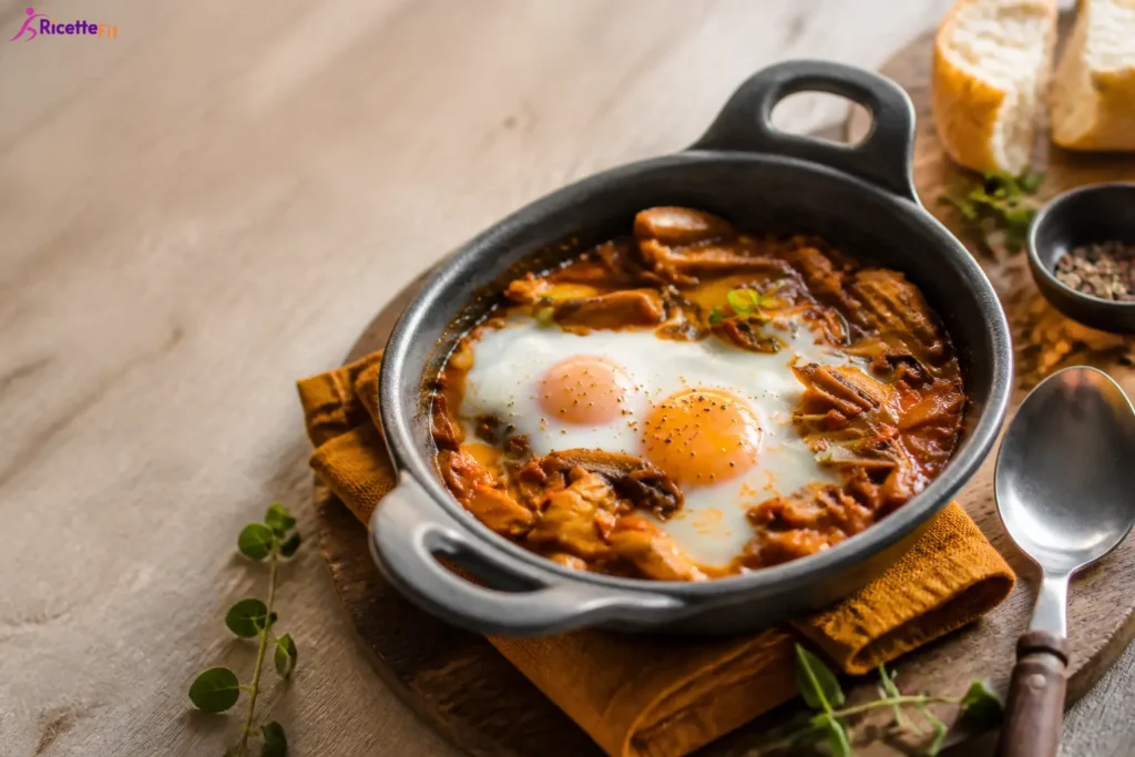 Uova alla boscaiola fit con funghi e pomodoro in cocotte