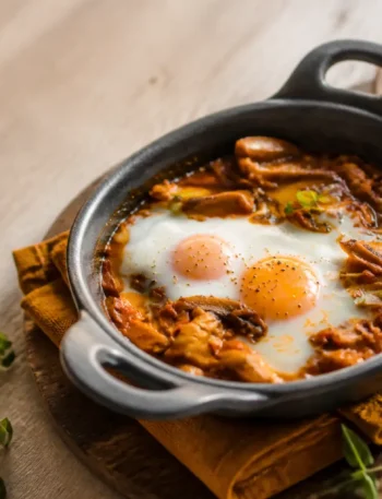 Uova alla boscaiola fit con funghi e pomodoro in cocotte