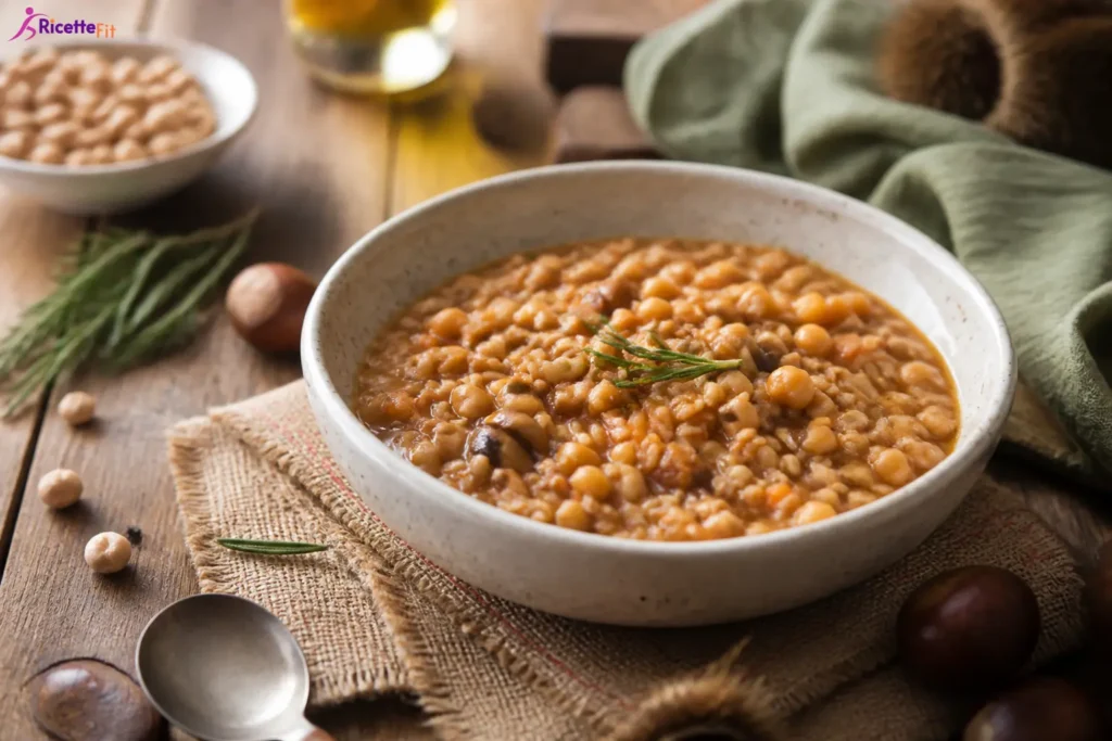 Zuppa di farro ceci e castagne con rosmarino