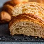Cornetto tagliato a metà con gli strati e l'alveolatura ben visibili