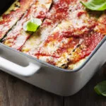 Parmigiana di zucchine al forno gratinata con pomodoro e basilico
