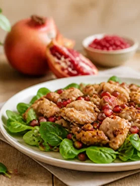 Piatto con valerianella, melograno e bocconcini dorati