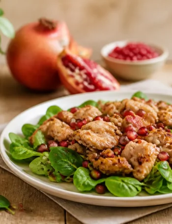 Piatto con valerianella, melograno e bocconcini dorati
