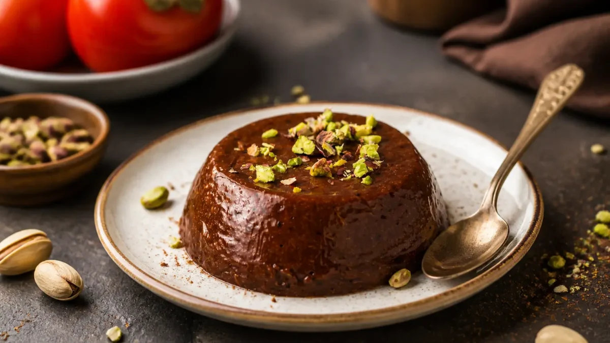 Budino di cachi al cacao senza zucchero con pistacchi