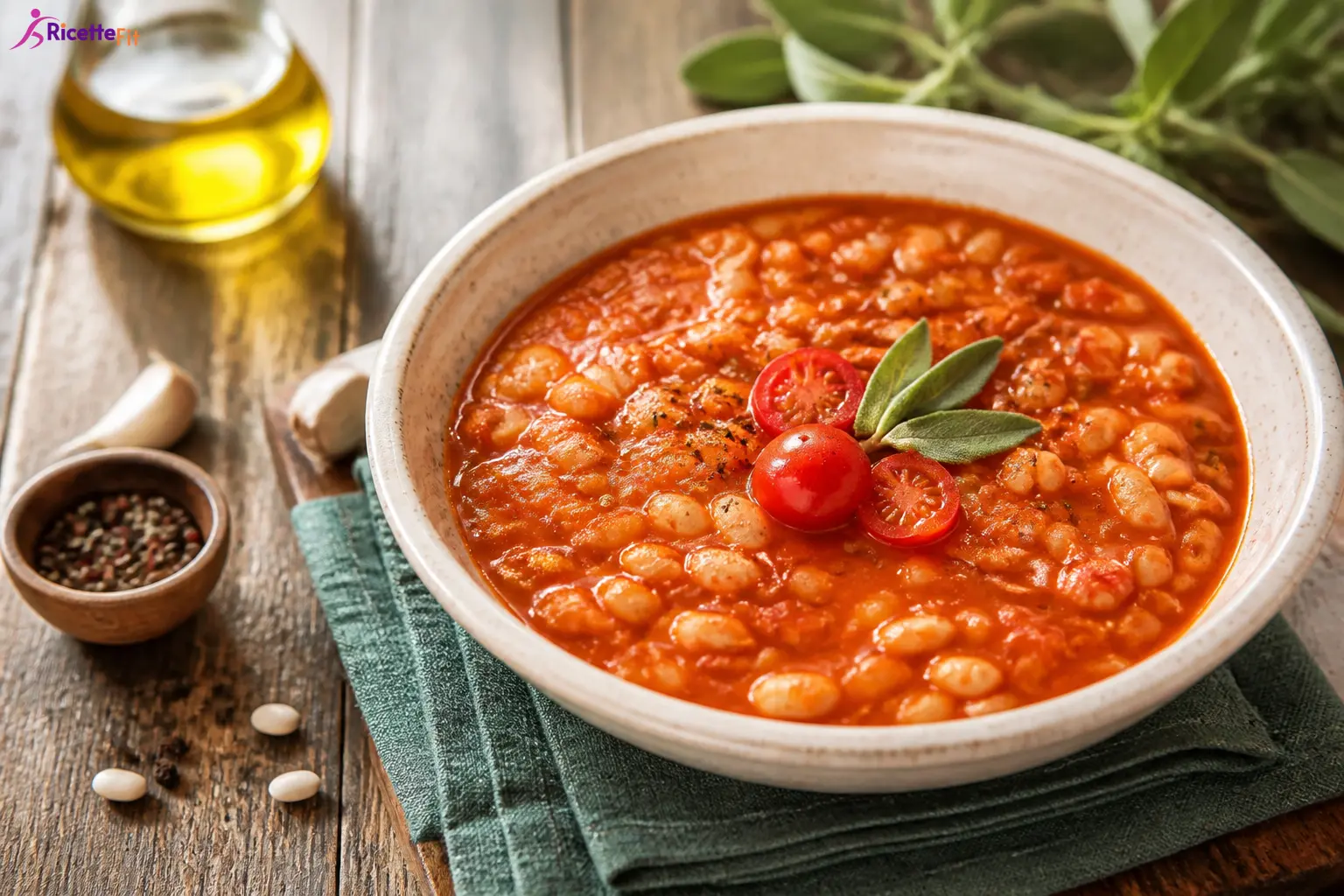 Fagioli all'uccelletto fit con cannellini, pomodoro e salvia