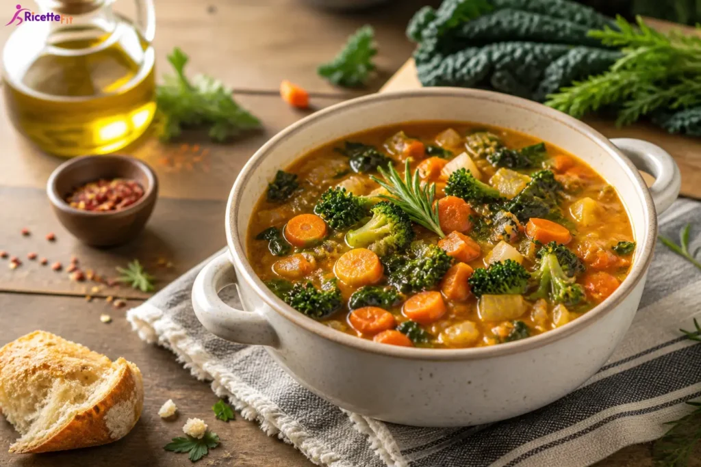 Minestrone autunnale fit con zucca, cavolo nero, broccoli e carote