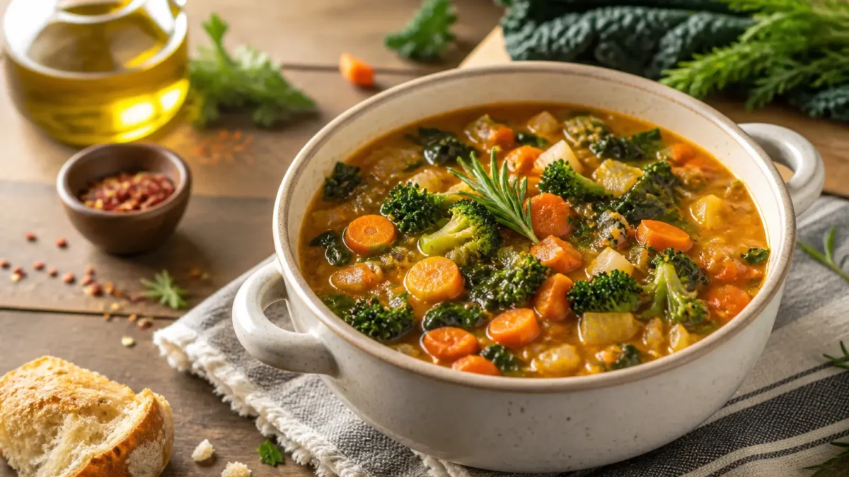 Minestrone autunnale fit con zucca, cavolo nero, broccoli e carote