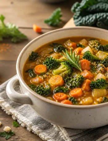 Minestrone autunnale fit con zucca, cavolo nero, broccoli e carote