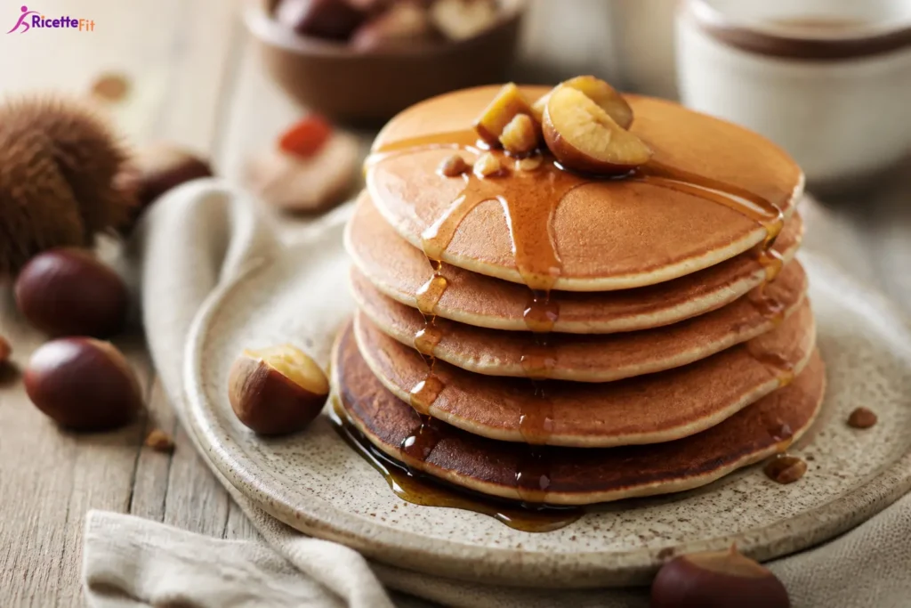Pancake alla farina di castagne con castagne e sciroppo senza zucchero