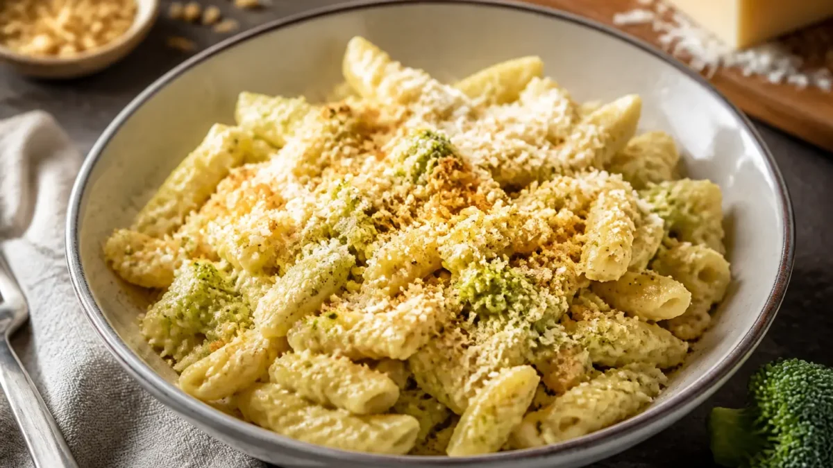 Penne al forno con cavolo romanesco e pangrattato croccante