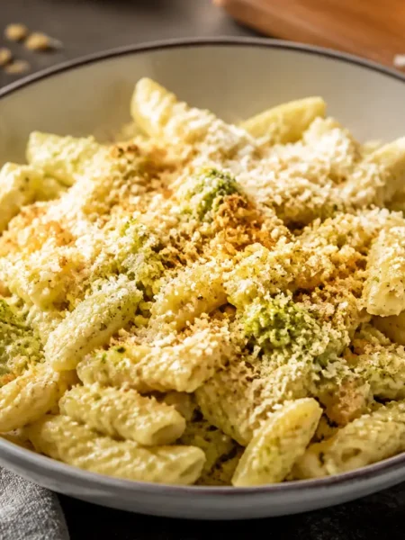 Penne al forno con cavolo romanesco e pangrattato croccante