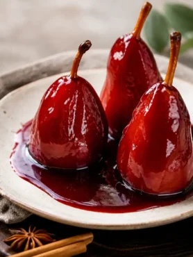 Pere cotte al vino rosso con cannella e salsa speziata senza zucchero