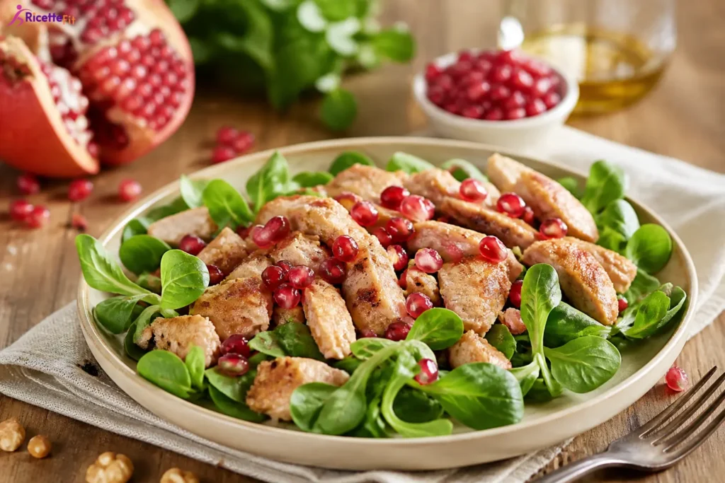 Petto di pollo glassato al melograno con valeriana fresca